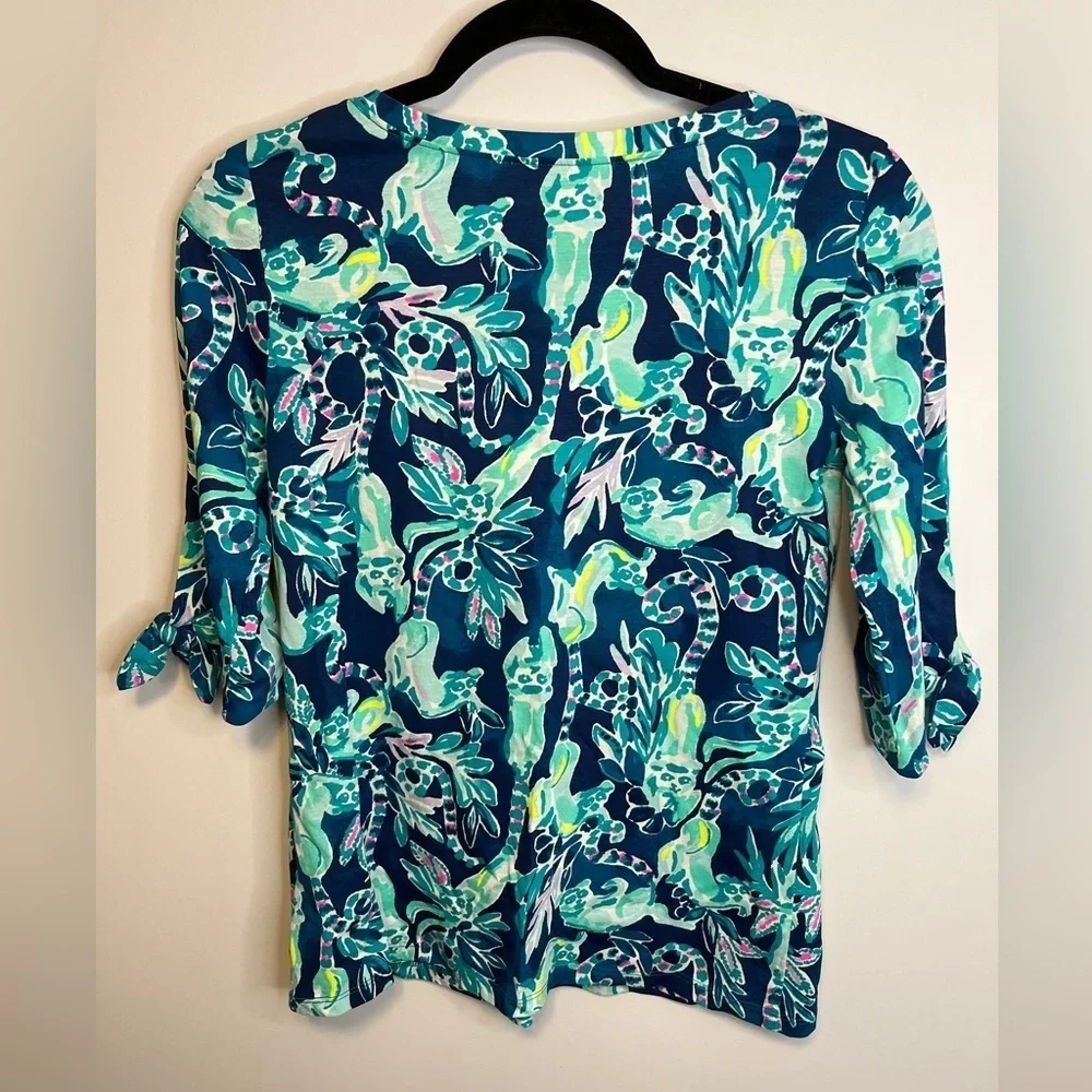 Lilly Pulitzer Preston Top Tidal Wave Tie Sleeve Pima Cotton XS - Picture 9 of 9